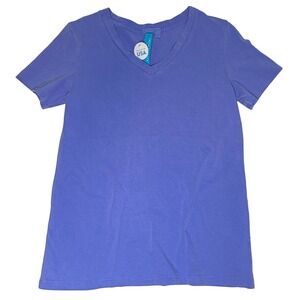 Fresh Produce Med T-Shirt Blue V-Neck Short Sleeve 100% Cotton Made in USA